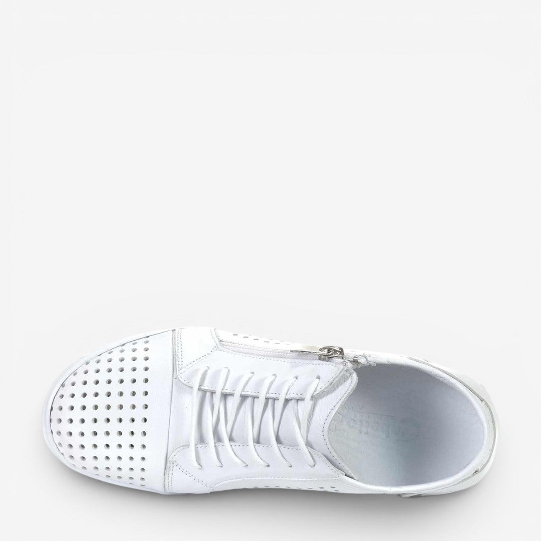 White CABELLO EG17 sneakers with sleek design and white laces, showcasing a stylish casual footwear option.