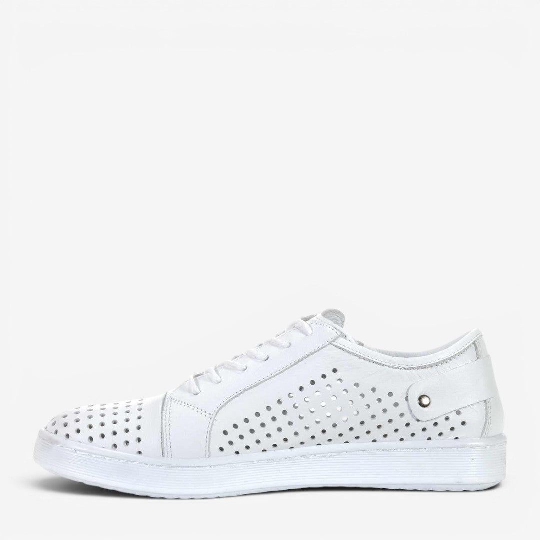 White Cabello EG17 sneakers with sleek design and comfortable fit, shown from a side angle.