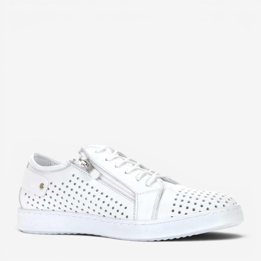 White CABELLO EG17 sneakers with sleek design and white laces, displayed on a neutral background.