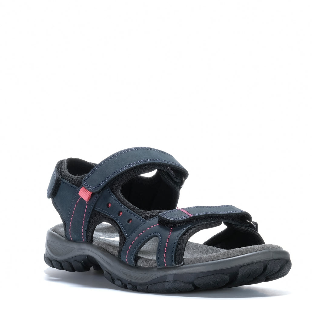 Navy Cabello Trek sandals with adjustable straps and cushioned soles, designed for comfortable outdoor wear.