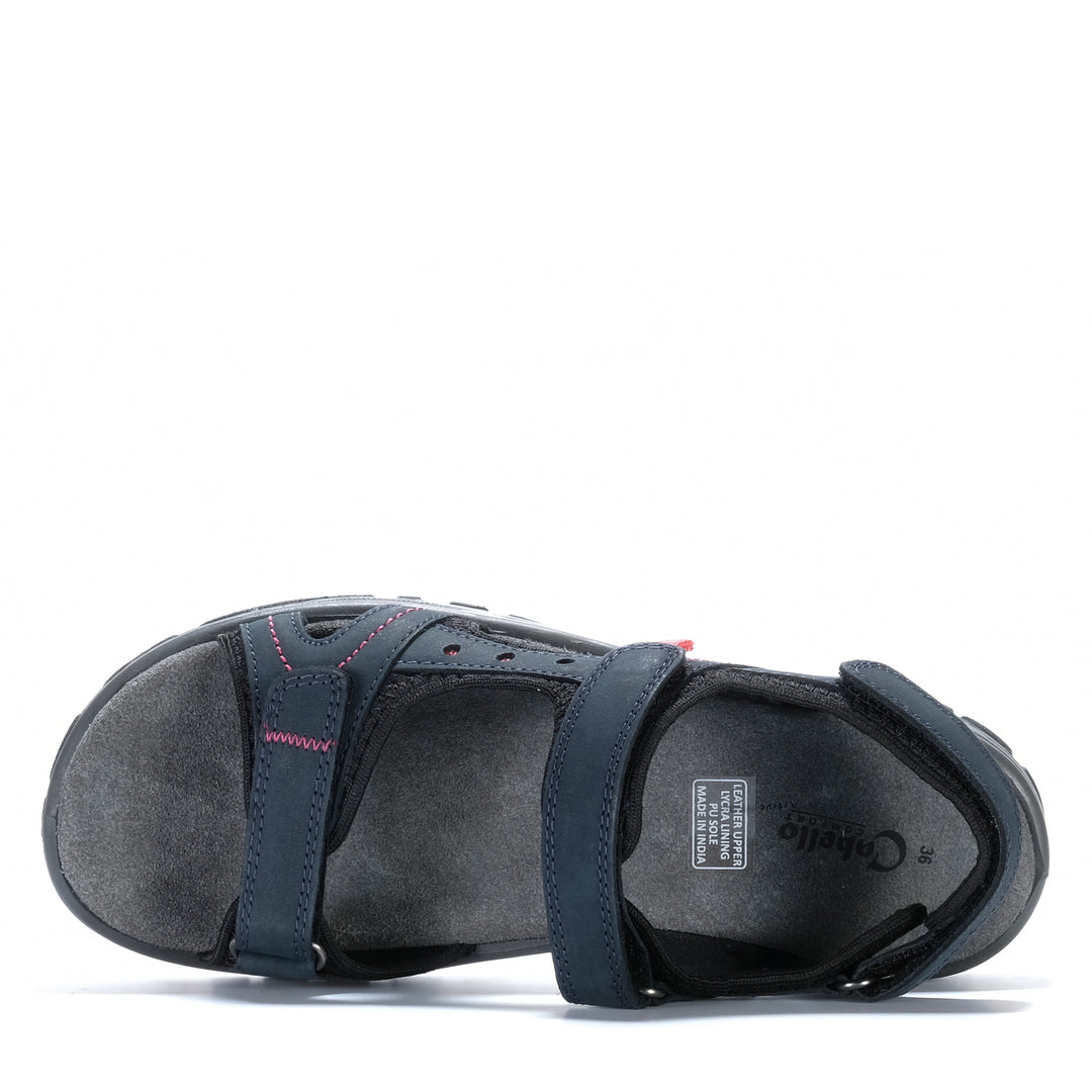 Navy Cabello Trek sandals with adjustable straps and sturdy soles, designed for outdoor and casual wear.