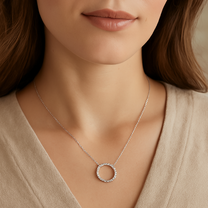 A& C Oslo timeless crystal pendant necklace featuring a delicate crystal pendant on a sleek chain.