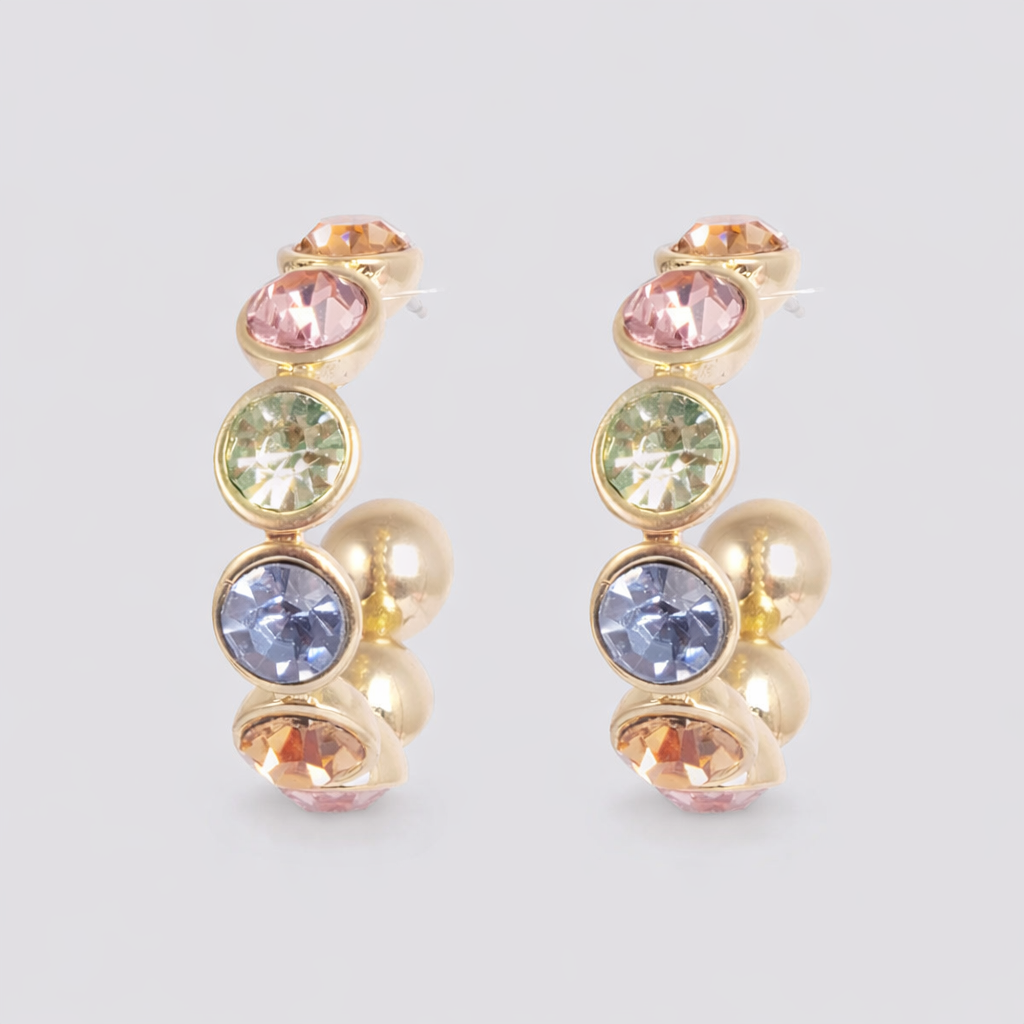 Multicolour creole earring by A & C Oslo featuring vibrant, circular hoops with multicoloured design and intricate detailing.
