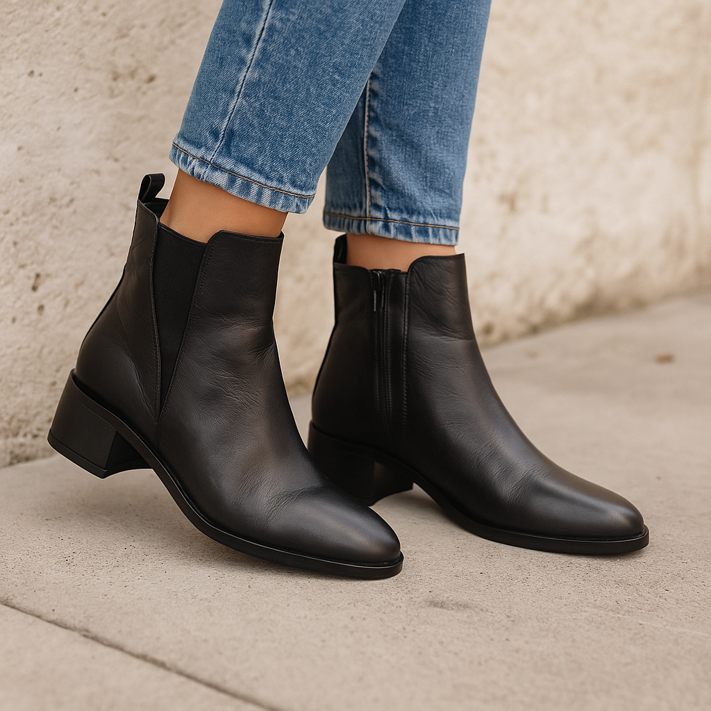 Black LE SANSA ring boots with sleek design, featuring smooth leather and sturdy soles, perfect for stylish casual wear.
