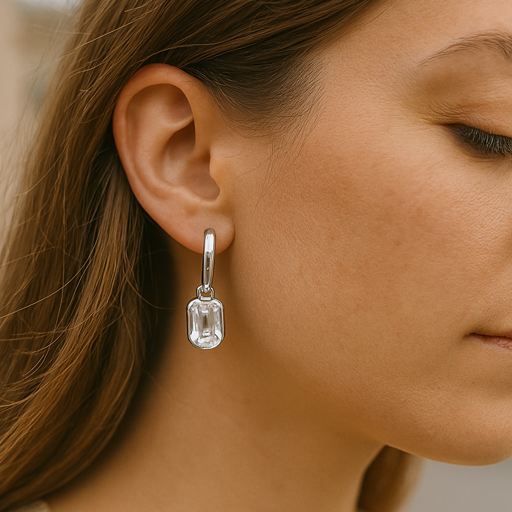 CLEAR CRYSTAL EARRINGS SILVER PLATED Women Earring - Zeke Collection NZ