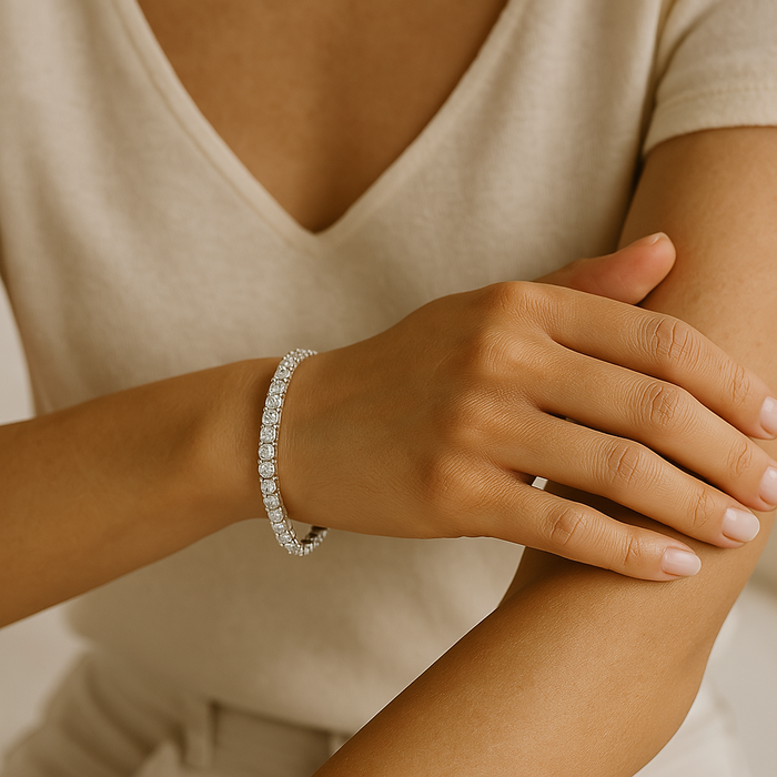 A & C Oslo steel tennis bracelet featuring sleek, polished links designed for elegant wristwear.