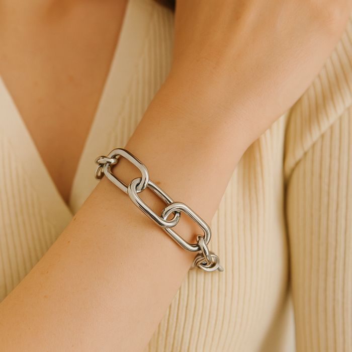 Silver plated chain bracelet from A & C Oslo featuring a delicate, linked design on a neutral background.