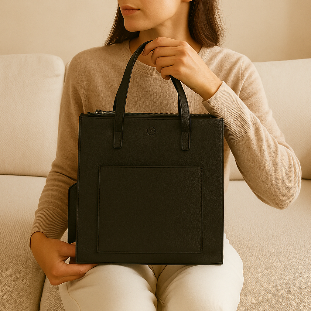 Second Nature BLACK handbag, stylish leather accessory with sleek design, featuring shoulder strap and gold-tone hardware.