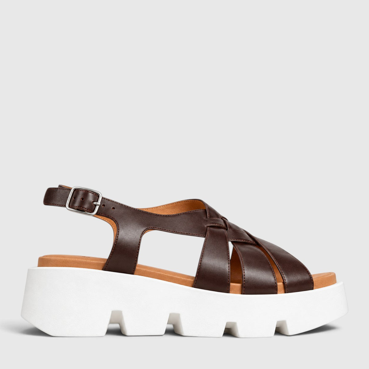 Eos Kailyn chestnut chocolate brown strappy platform sandals