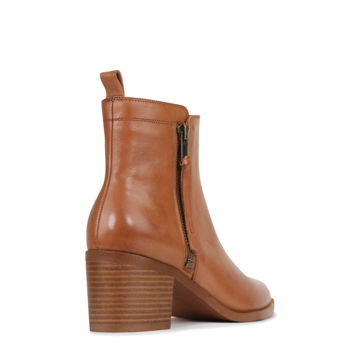 Eos Ciara Brandry boots in Brandy color, side view showing stylish ankle-high design and sleek leather finish.