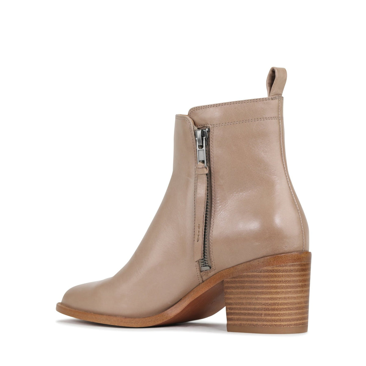 EOS Ciara taupe boots with inside view, featuring a stylish ankle-high design and textured taupe leather.