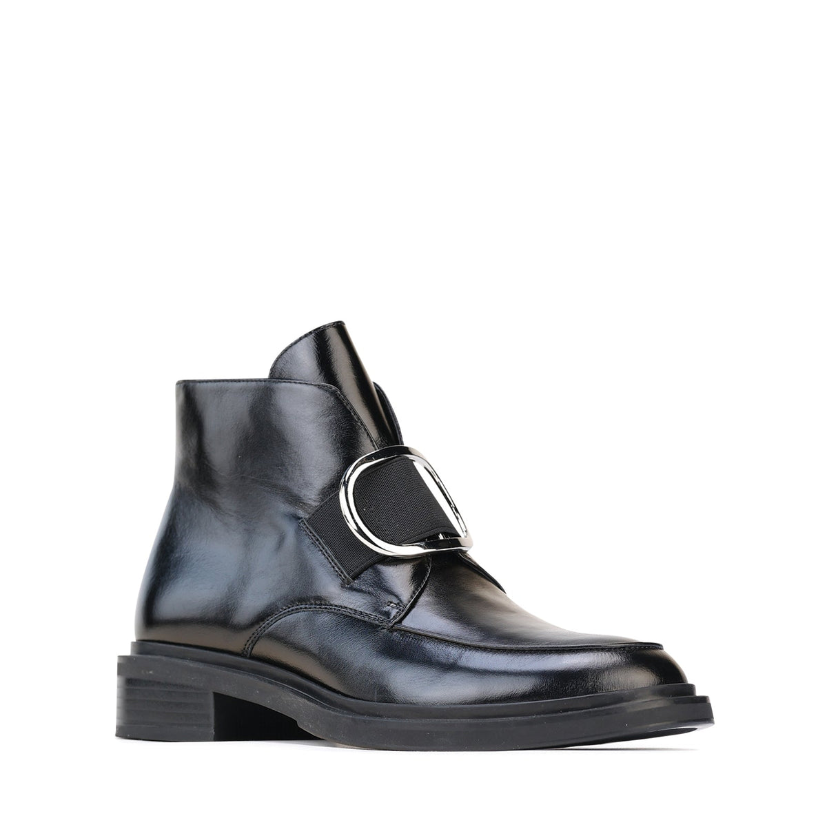Black EOS Coine boots with a sleek design, featuring a rounded toe and stylish ankle height.