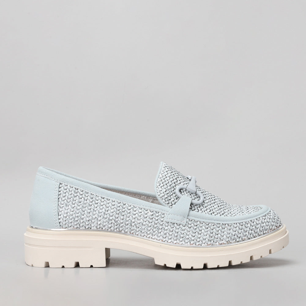 Blue LE SANSA DEEJAY loafers with sleek design, featuring smooth leather and stylish stitching, shown from a side view.