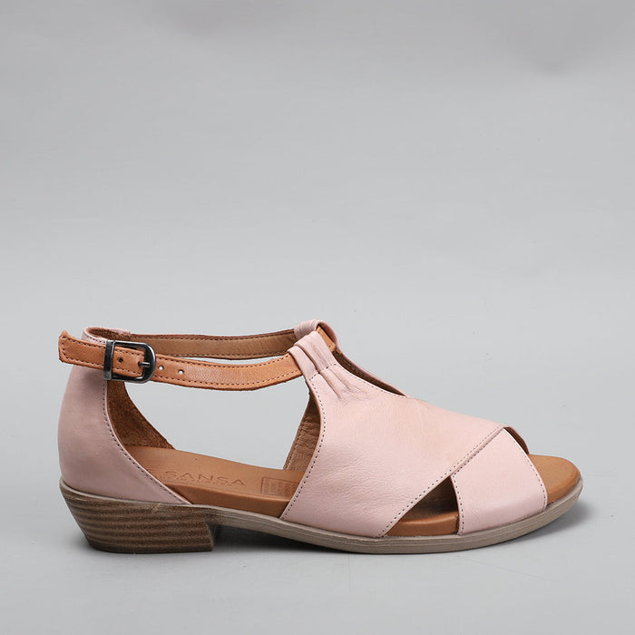 Le Sansa Digby Cameo Tan sandals in blush tan with ankle straps and an open-toe design