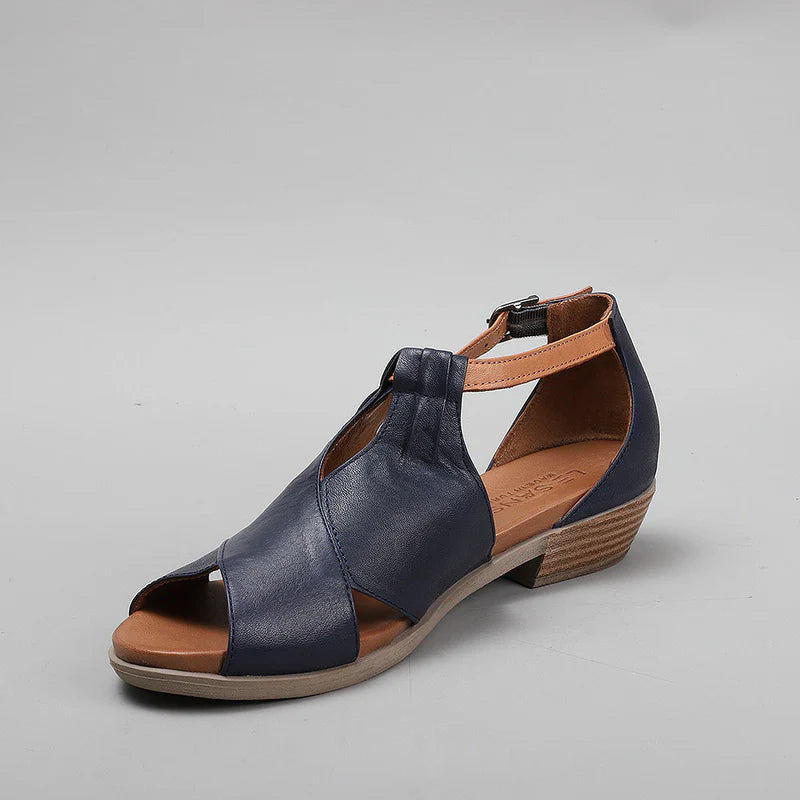 LE SANSA Digby navy and tan sandals with straps and buckle details, casual footwear for summer wear.