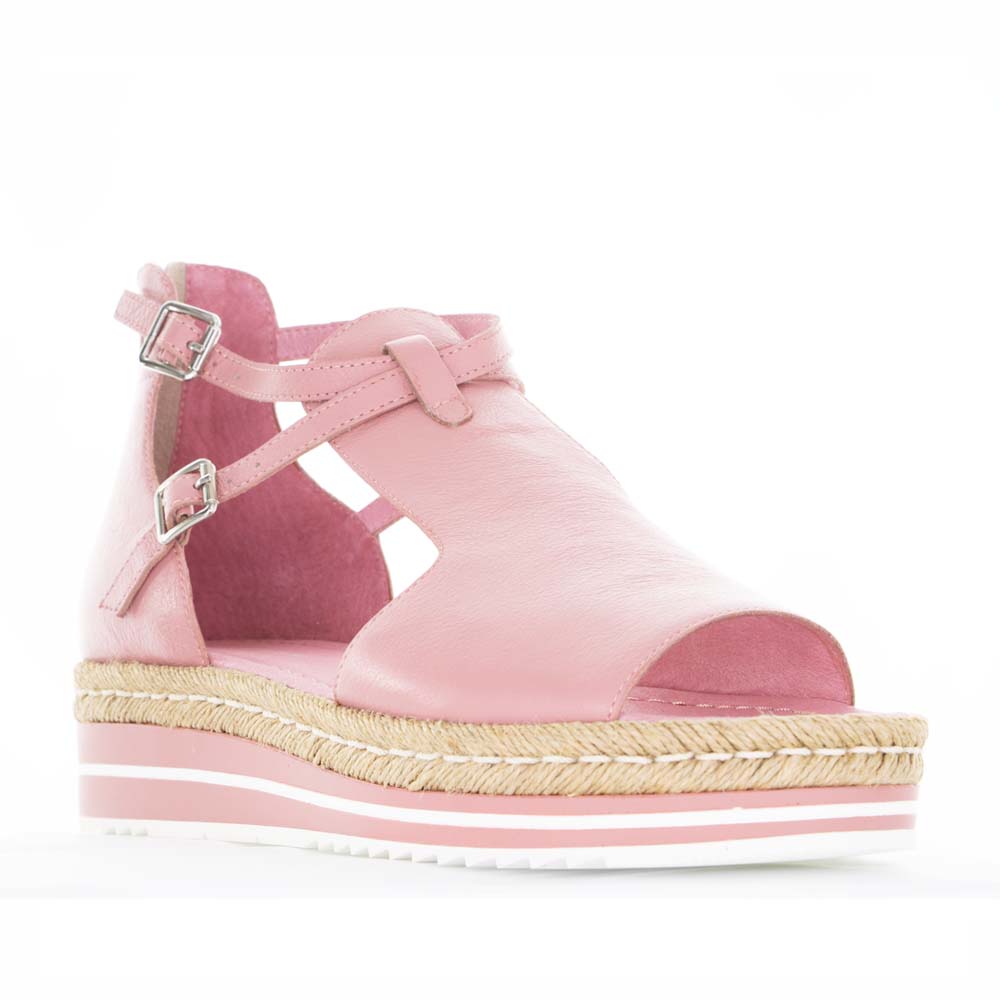 Django & Juliette Alexys Pretty Pink sandals featuring open toes and ankle straps, stylish and comfortable for warm weather.