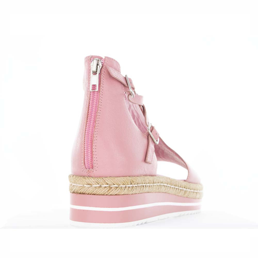 Django & Juliette Alexys Pretty Pink sandals with open toe design and ankle strap on a white background.
