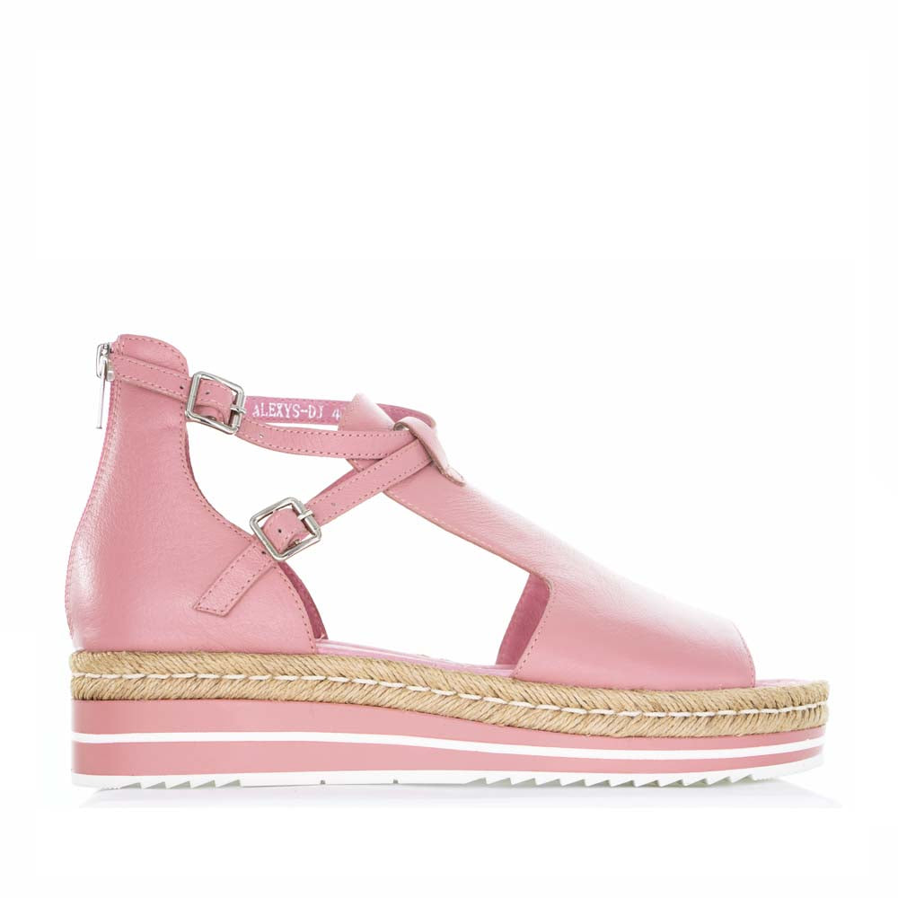 Django & Juliette Alexys Pretty Pink sandals with open toe design and ankle strap, vibrant pink color, stylish and comfortable footwear.