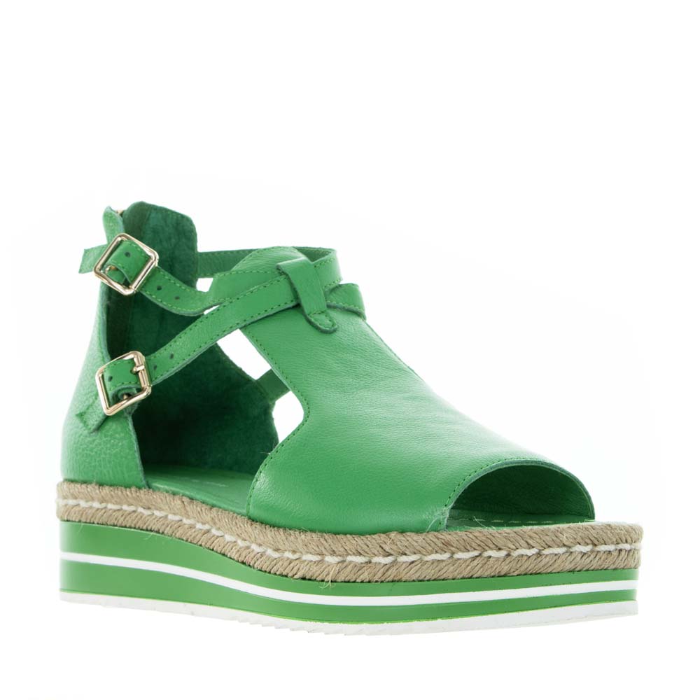 Django & Juliette Alexys emerald sandals with ankle straps and open toe design, stylish footwear for warm weather.