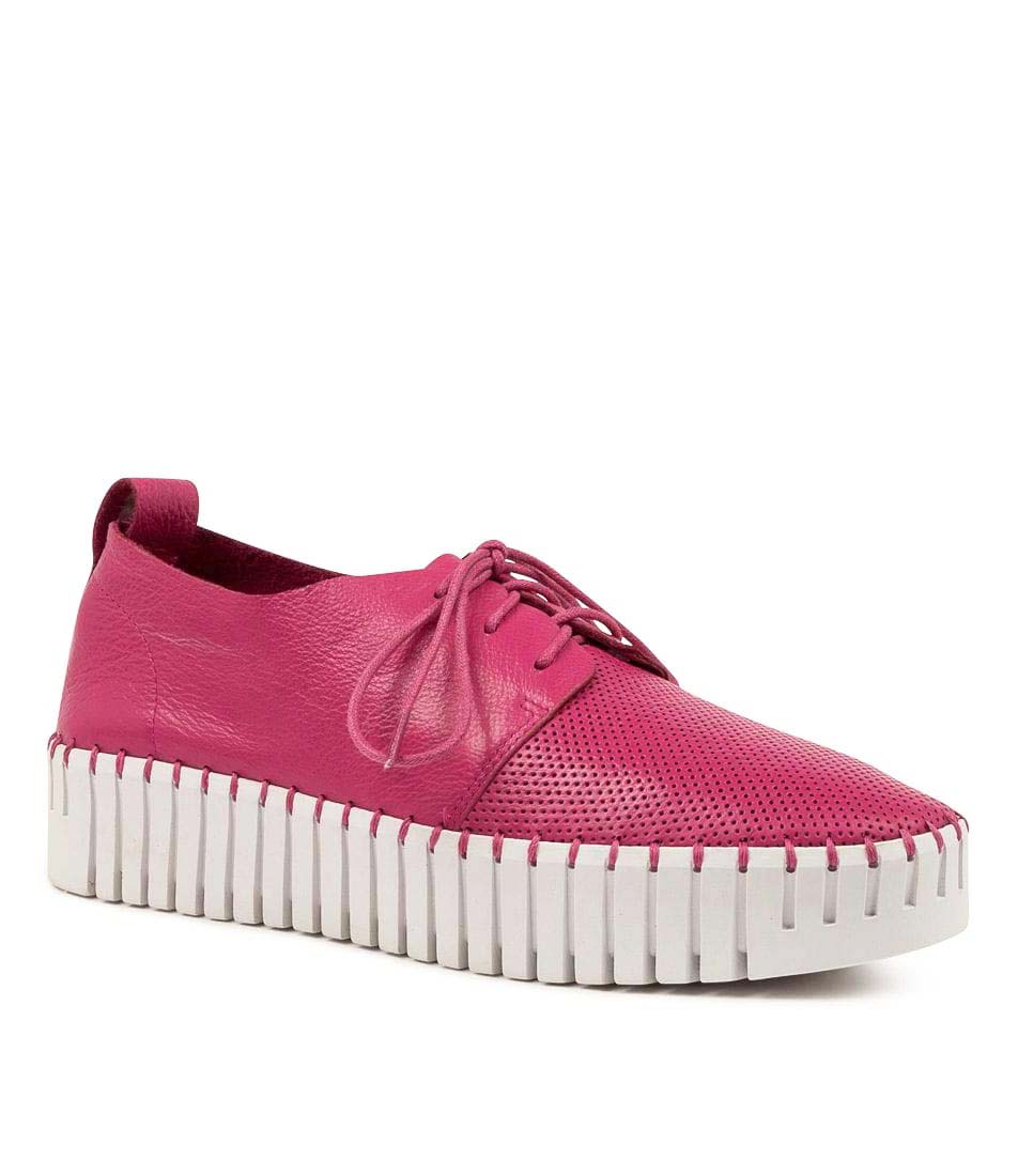 Django & Juliette Batu Fuchsia sneakers featuring vibrant pink fabric, white soles, and stylish design for casual wear.