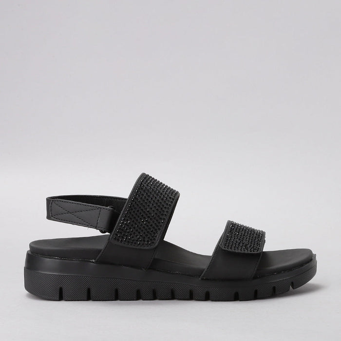 CC RESORTS Dominic black sandals shown from the side, featuring a sleek design and comfortable straps.