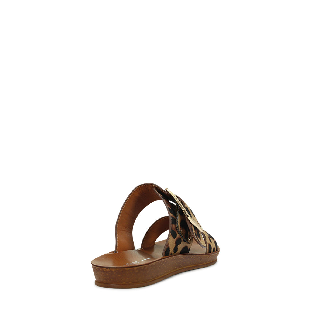 Los Cabos Doti Leopard flats showing back angle with leopard print fabric and elegant slip-on design.