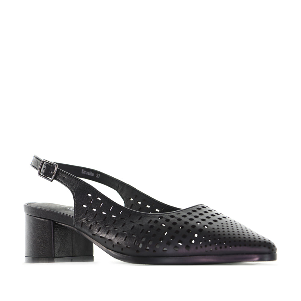 Black Le Sansa Sansa Drusilla sandals with open toes and ankle straps, stylish footwear for casual or dressy occasions.