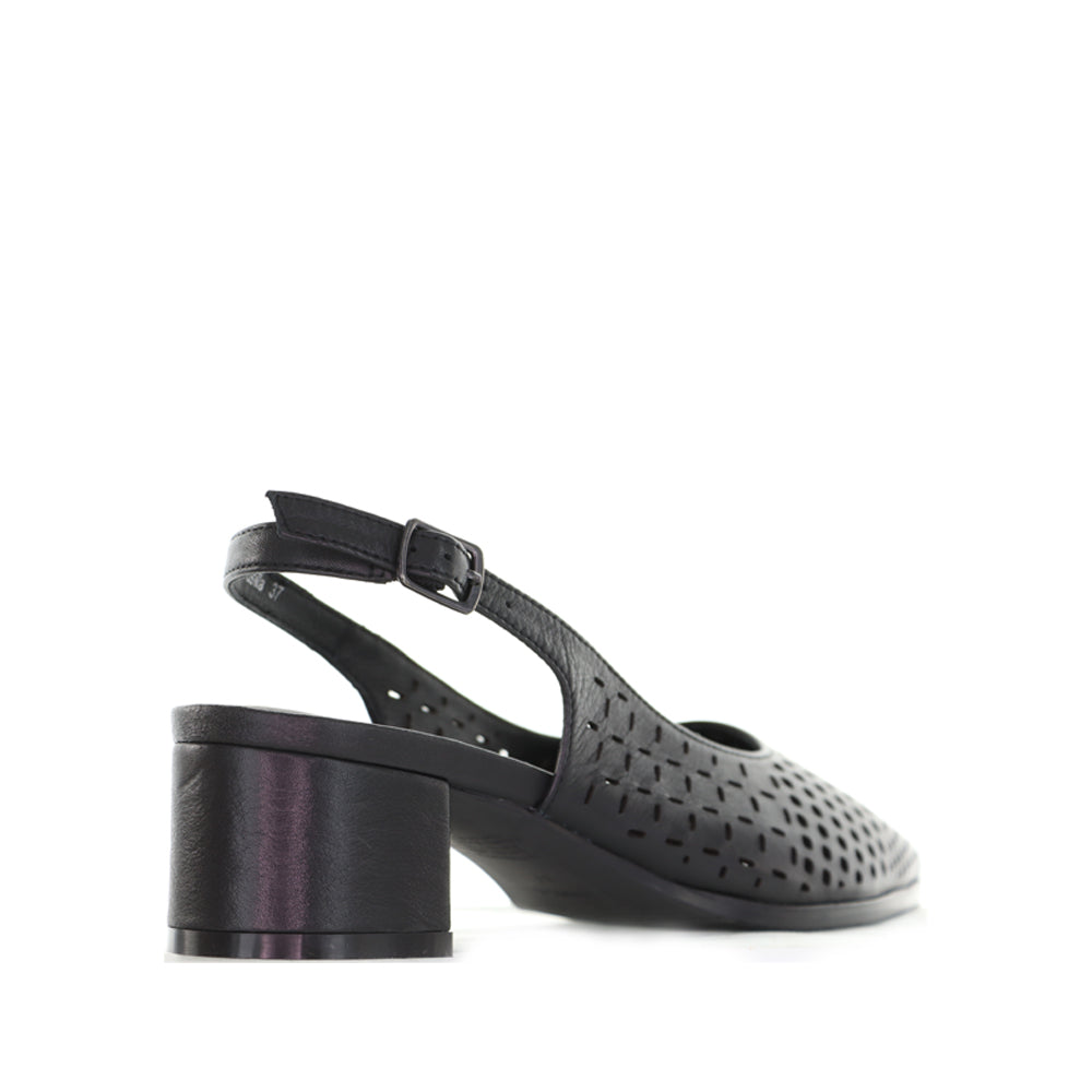 Black Le Sansa Drusilla sandals featuring open toes and ankle straps, displayed on a neutral background.