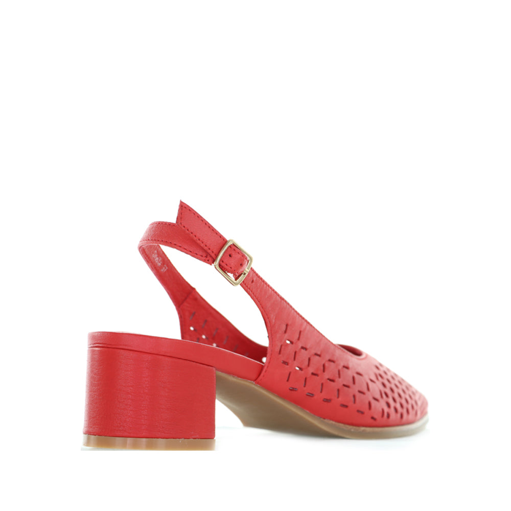 Red Le Sansa Sansa Drusilla sandals with open toes and ankle straps, displayed on a neutral background.
