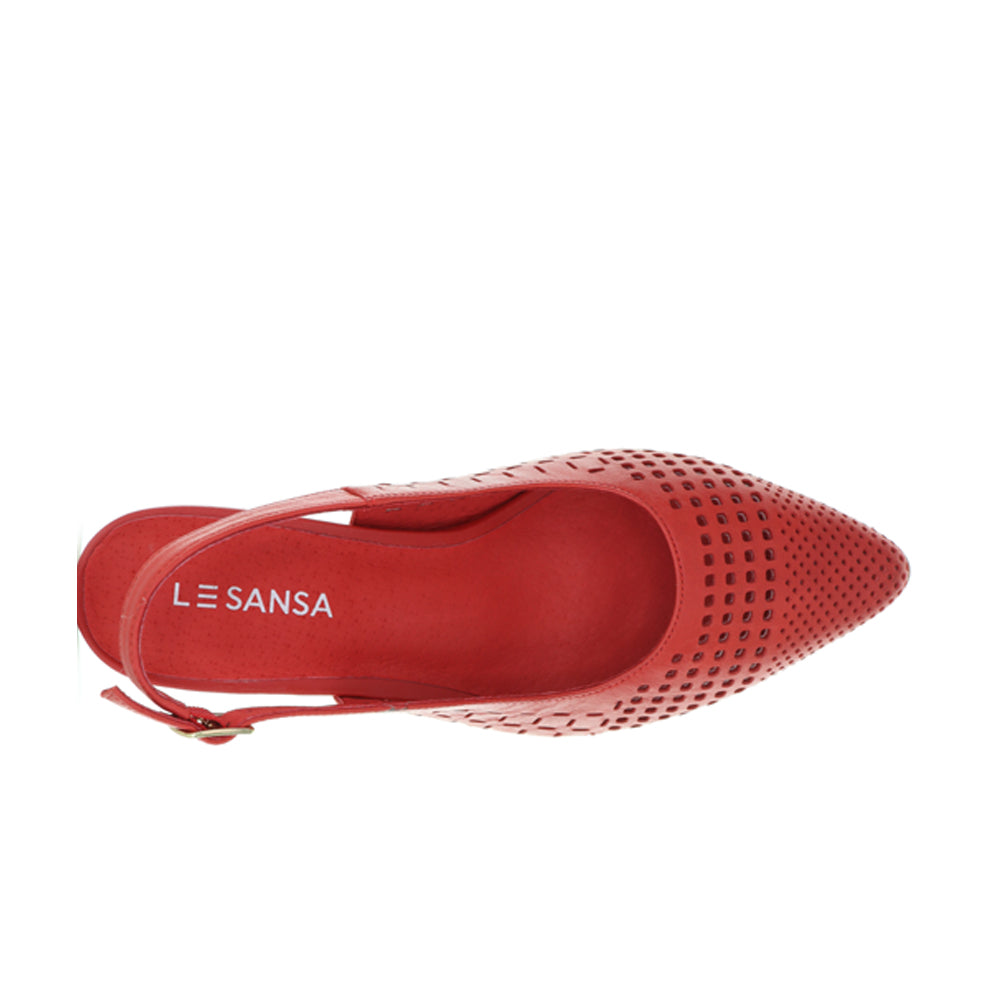 Red Le Sansa Drusilla sandals featuring a stylish strap design, perfect for casual or dressy summer outfits.