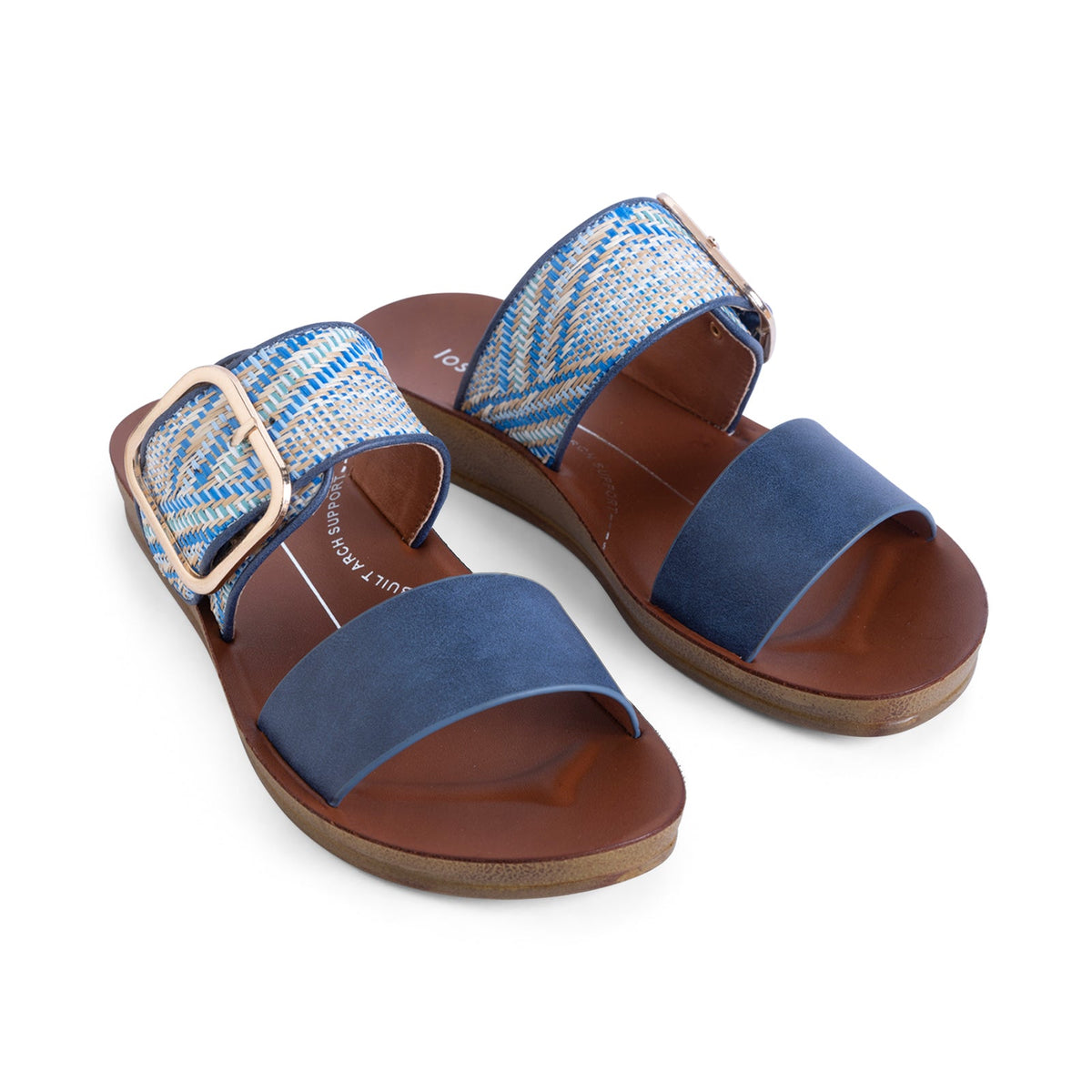Navy multi-colored Los Cabos Doti flats with dotted pattern, showcasing their stylish and comfortable slip-on design.