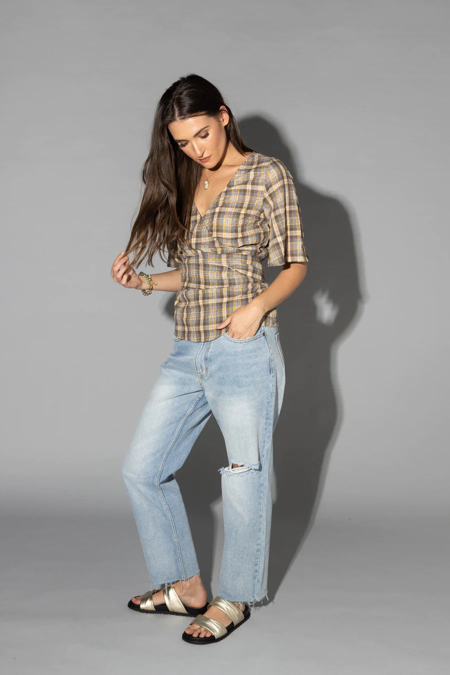 DRAMA THE LABEL VENICE TOP GROUND CHECK Women Tops, Blouses, Cami's &amp; Tee's - Zeke Collection NZ