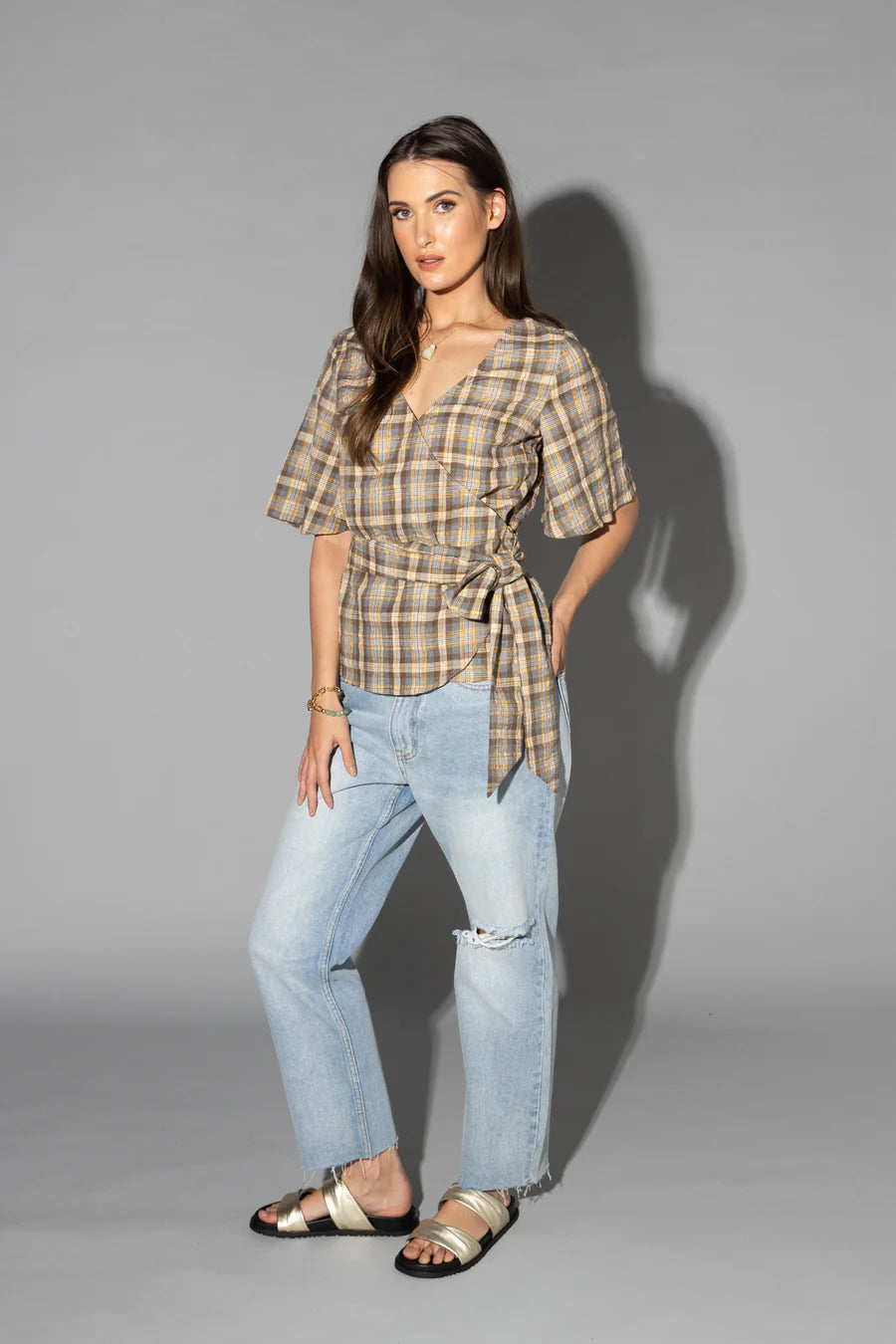 DRAMA THE LABEL VENICE TOP GROUND CHECK Women Tops, Blouses, Cami's &amp; Tee's - Zeke Collection NZ