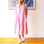 Pink and white striped long yarn dress by Who's Charlie, featuring a stylish and comfortable design for girls.