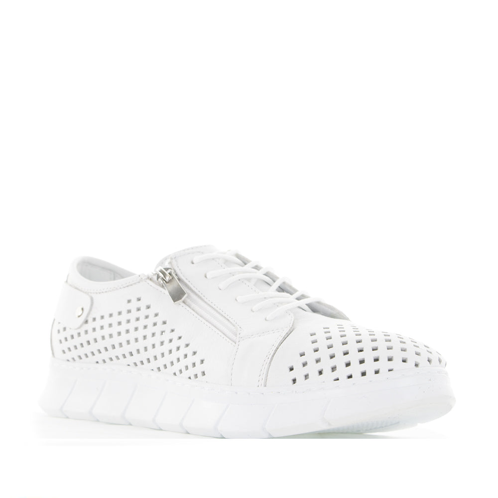 White Cabello EG172 sneakers with sleek design and comfortable fit, shown from a front view.