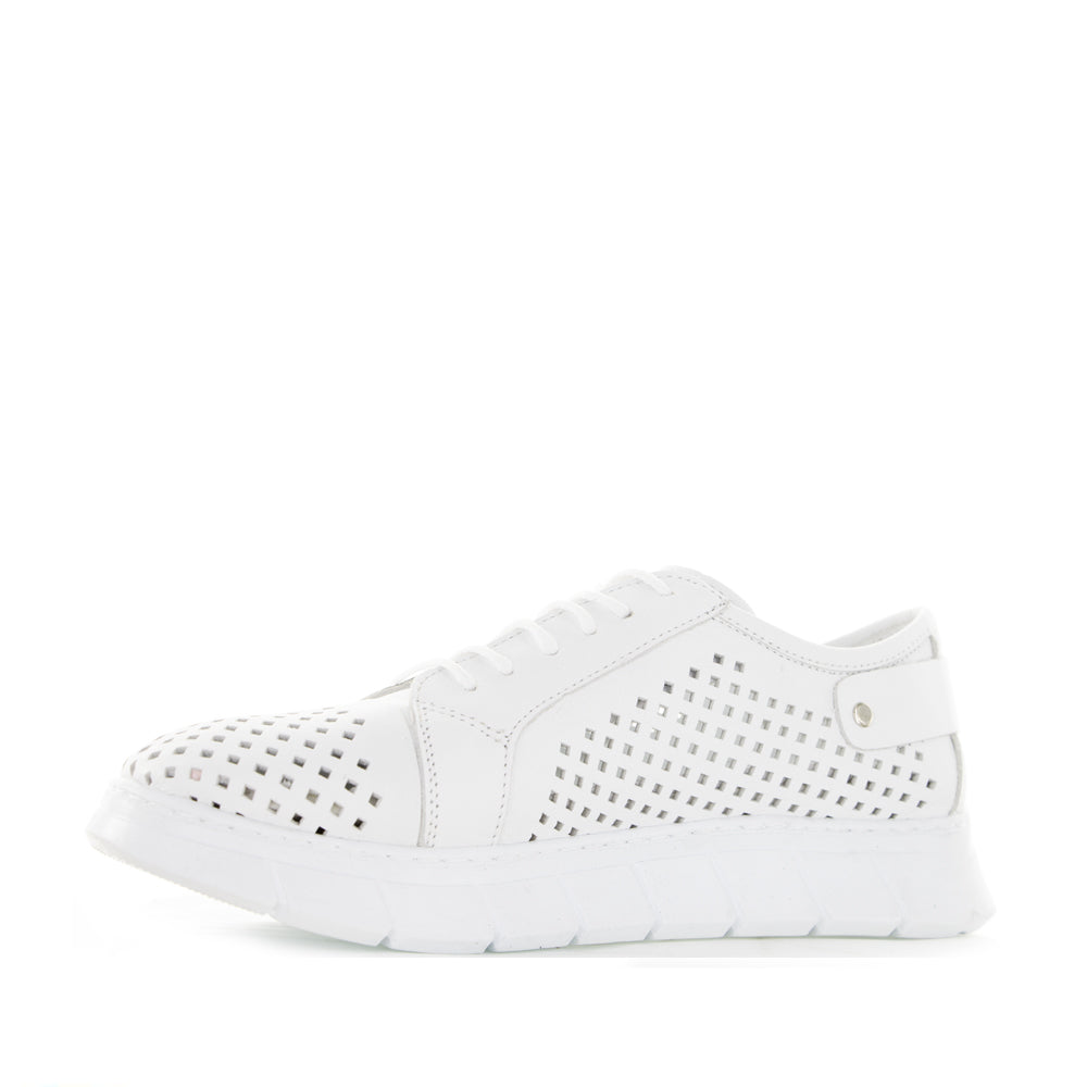 White Cabello EG172 sneakers with stylish design and comfortable fit, shown from a side view.