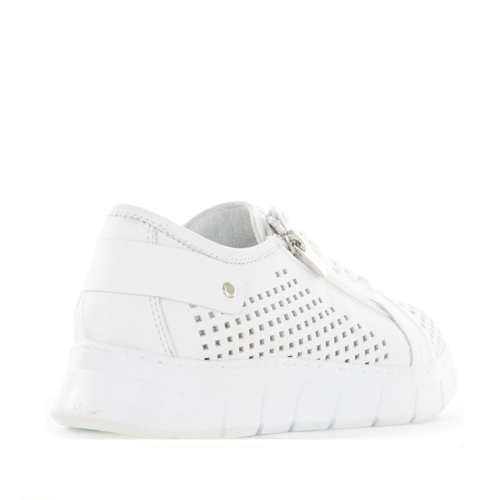 White Cabello EG172 sneakers with sleek design and comfortable fit, shown from a side angle.