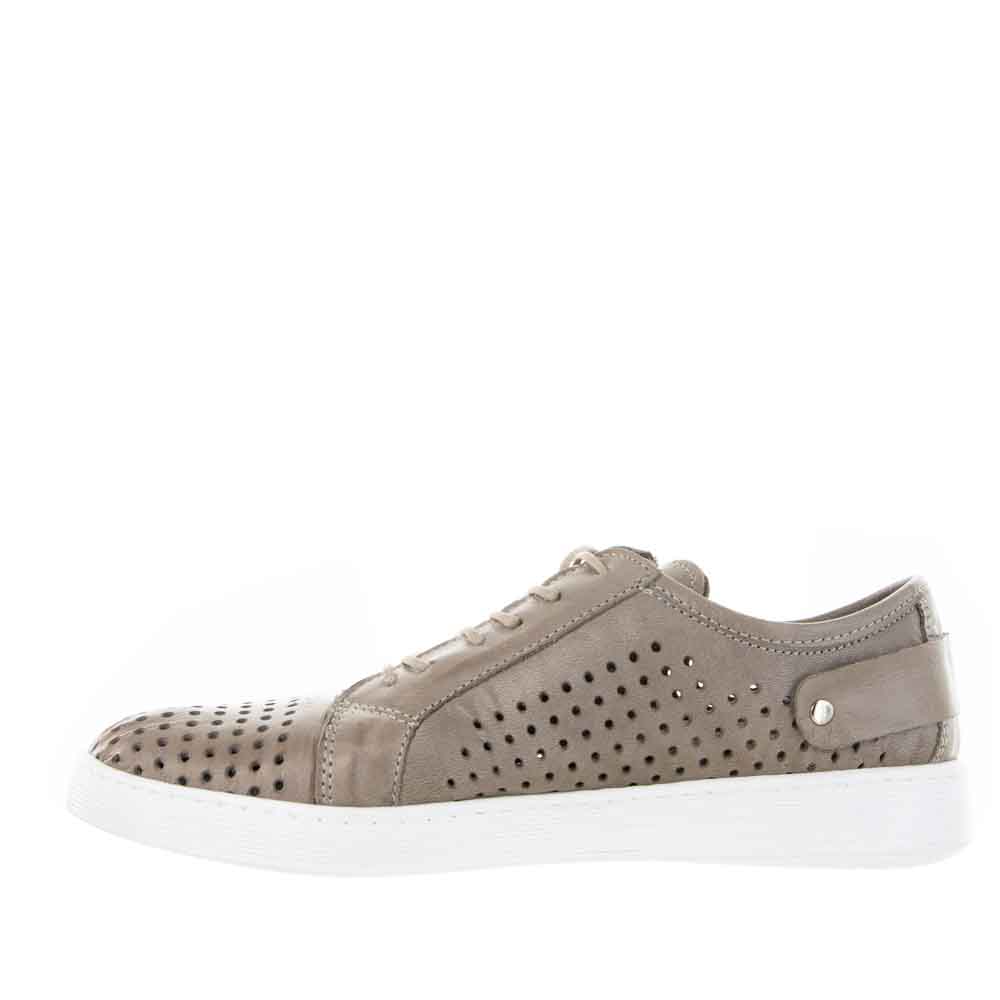 Cabello EG17 Stone sneakers with beige and gray fabric upper, white rubber sole, and stylish design.