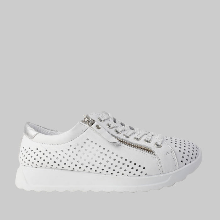 White CABELLO EG256 sneakers with a sleek design, featuring comfortable laces and modern style for casual wear.