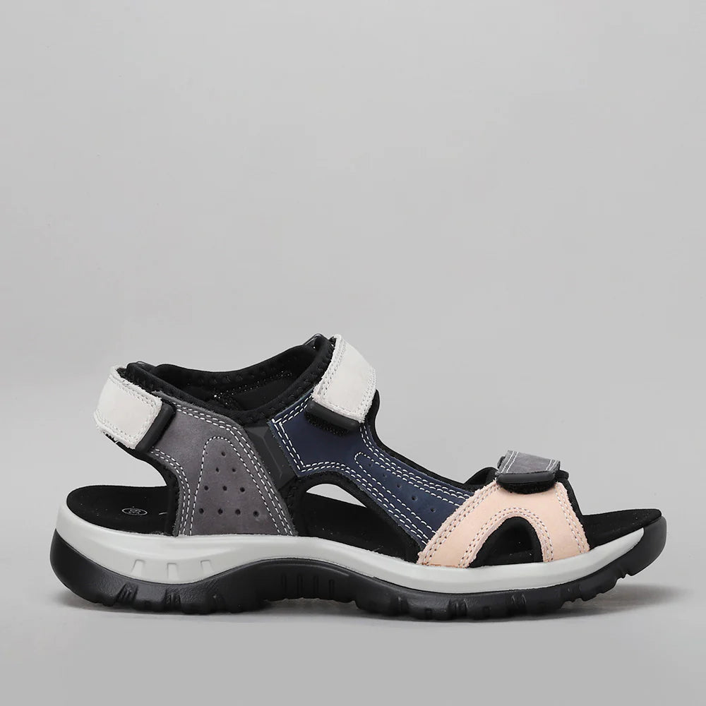 CC Resorts Ekam blush grey sandals with multi-strap design and cushioned soles, showcasing stylish and comfortable footwear.