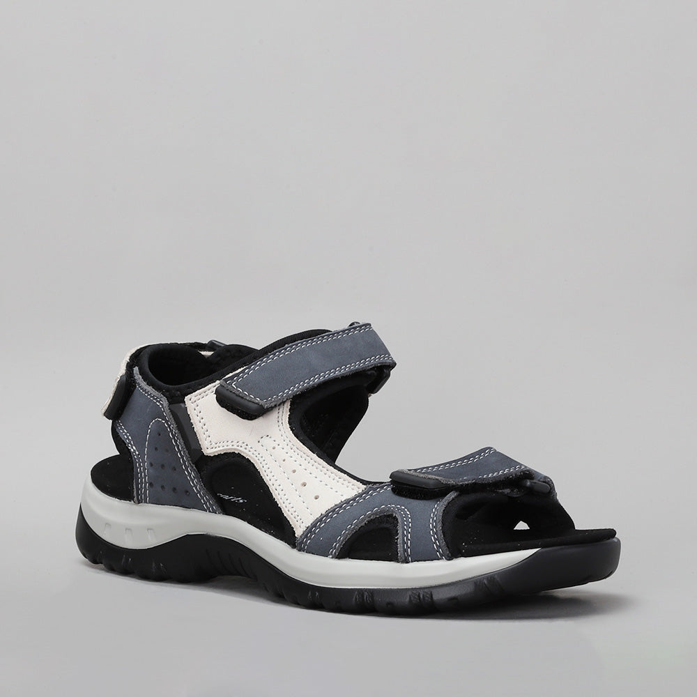 CC Resorts Ekam Navy Bone sandals with multi-colored straps, stylish open-toe design, and comfortable flat soles.