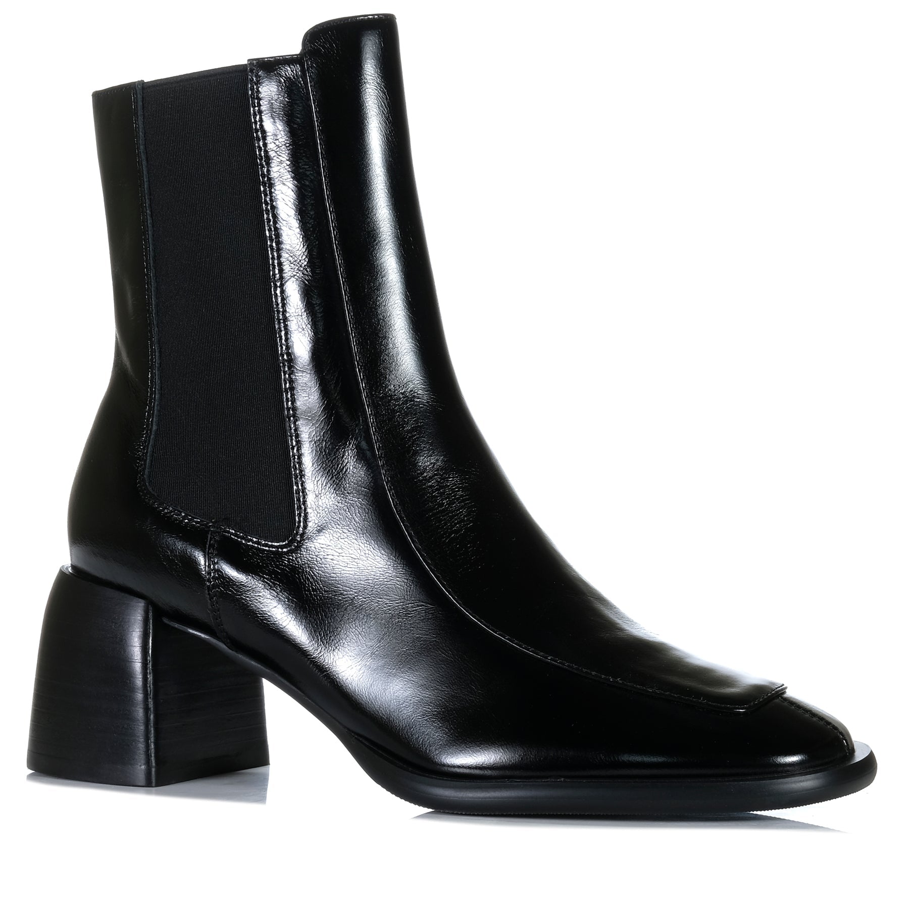 EOS charcoal black boots with a sleek design, featuring a smooth black leather finish and stylish ankle height.