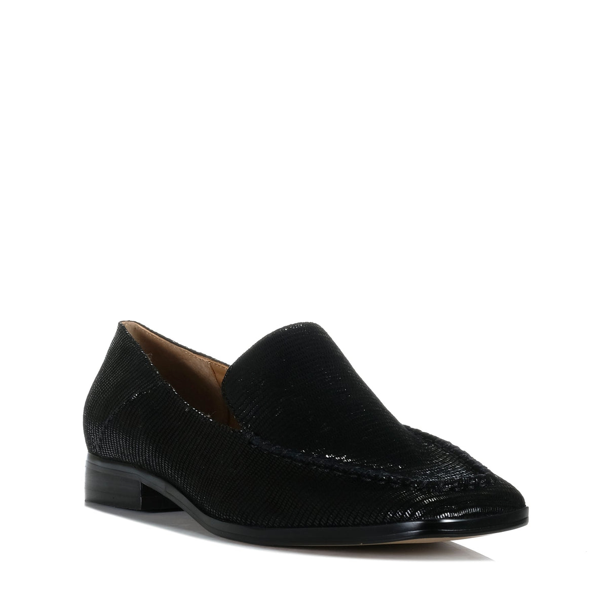 Eos Daylan black embossed loafers with sleek design and textured leather finish, stylish footwear for casual or formal wear.