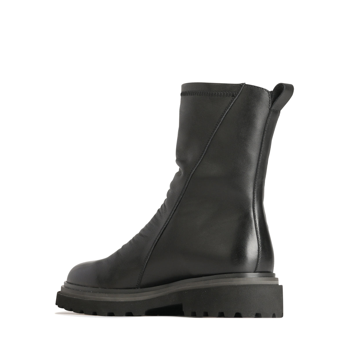Black EOS Skarlet boots with a sleek design, featuring a pointed toe and ankle-high style, showcased on a neutral background.