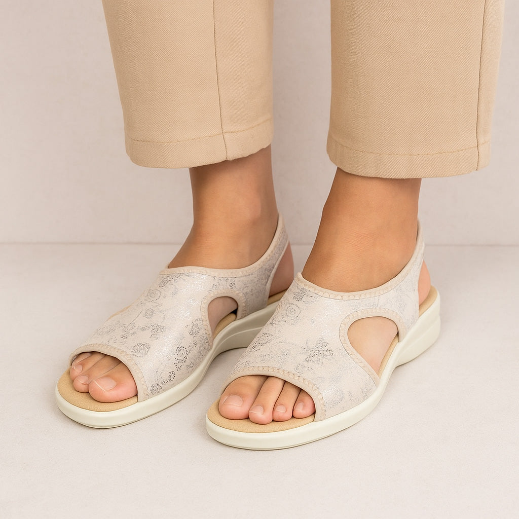 Euroflex Tuscany beige sandals with comfortable slip-on design and textured straps