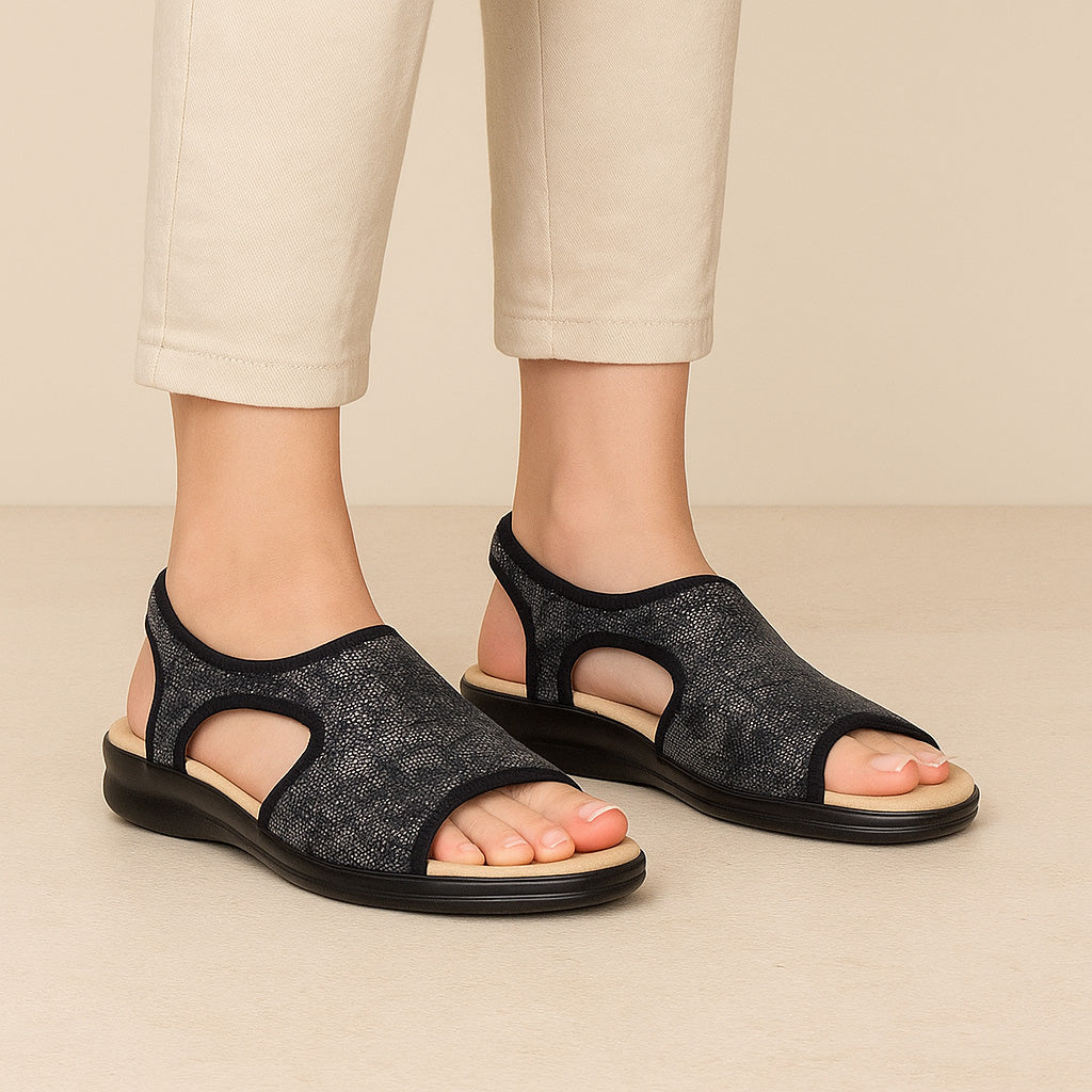 Euroflex Tuscany black sandals with adjustable straps and cushioned footbed