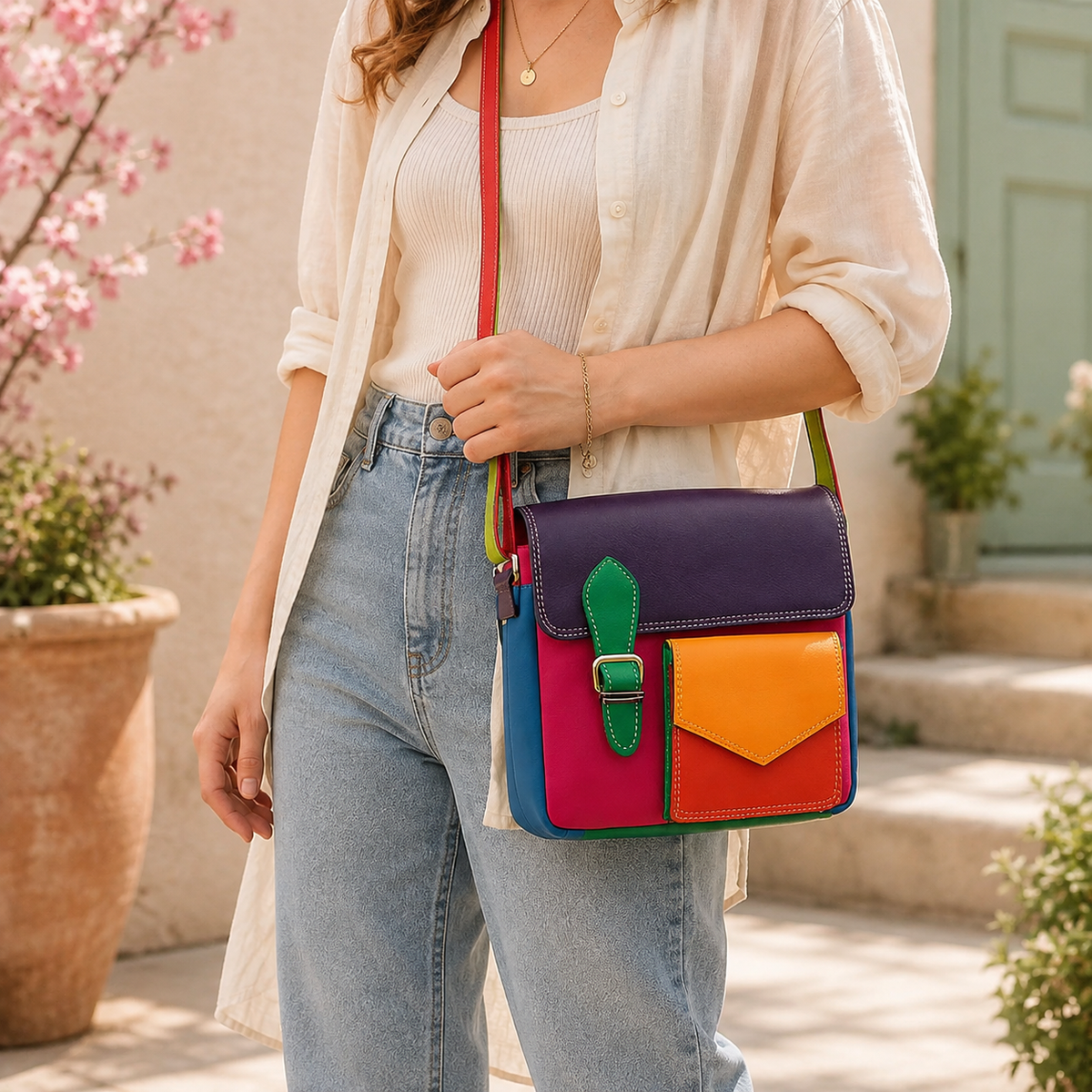 Second Nature Summer Multi handbag with colorful pattern, stylish design, and versatile carry options.