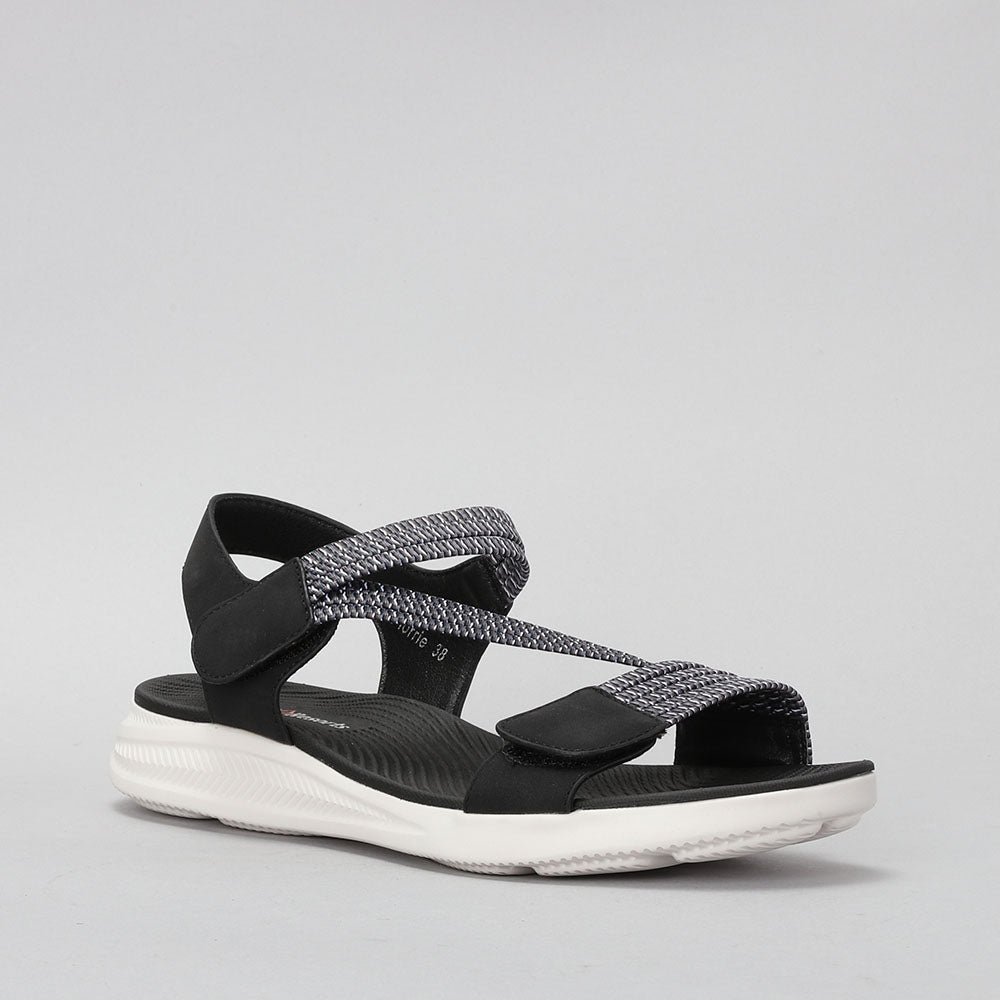 CC RESORTS Florrie black multi sandals with side view, showcasing stylish straps and comfortable design.