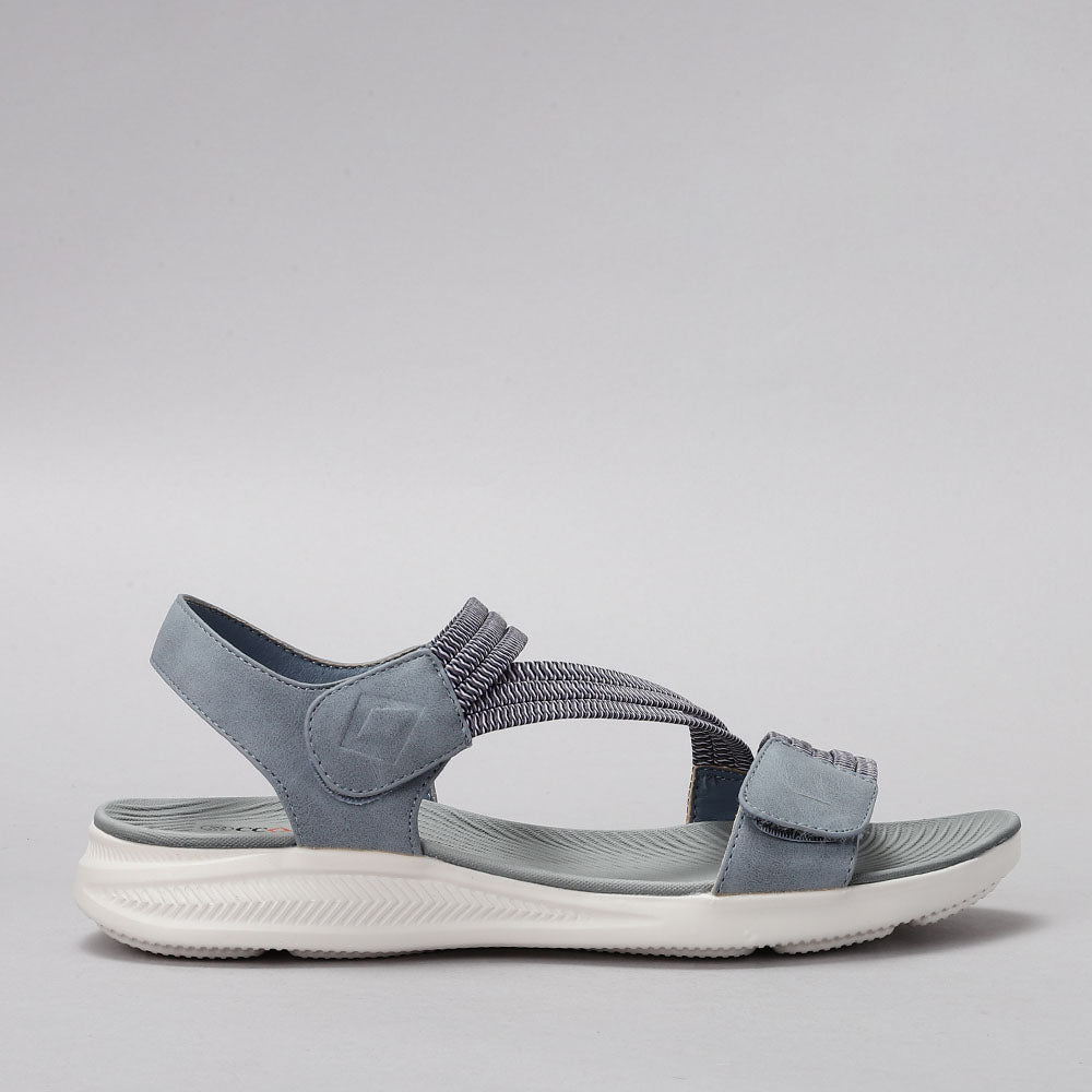 CC RESORTS Florie denim multi sandals with floral design and ankle straps, casual summer footwear for women.