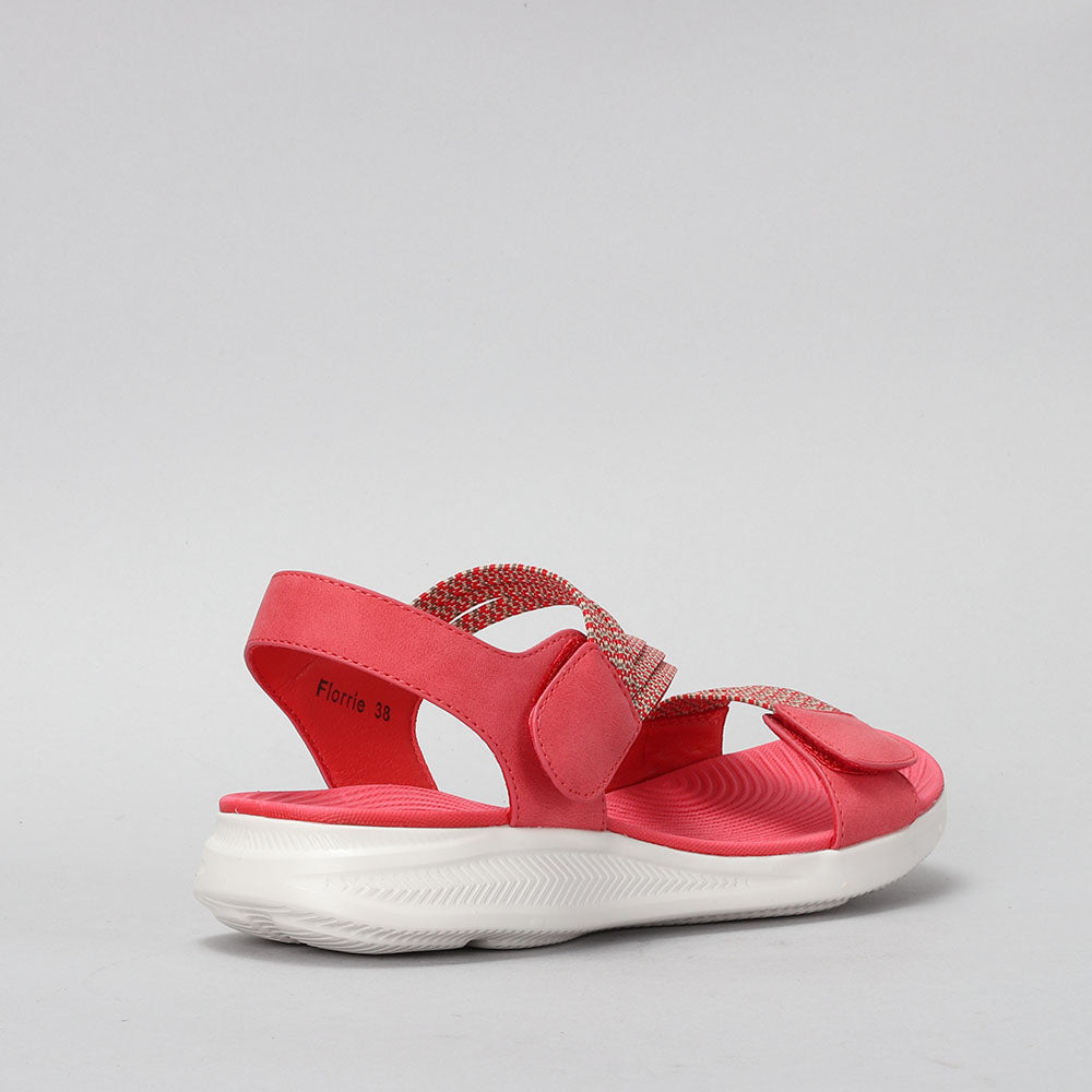 CC Resorts Florie red multi sandals with stylish straps, shown from side view, featuring a comfortable open-toe design.
